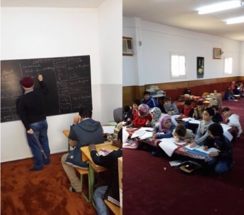 English teacher volunteer gives  classes in different locations including Mosques